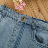 Kid Baby Girl Suit Summer Short Sleeve Lace Hollowed-out Jeans 2 Pcs Sets