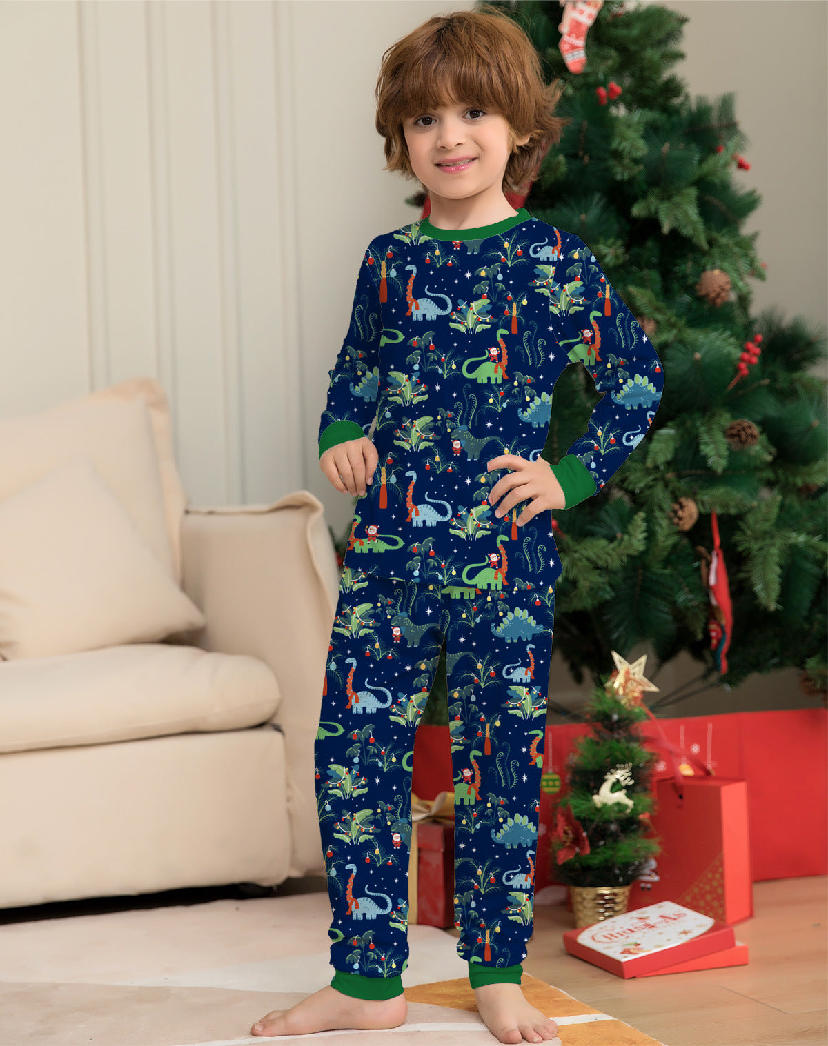Family Matching Parent-child Cotton-printed Dinosaur Christmas Pajamas