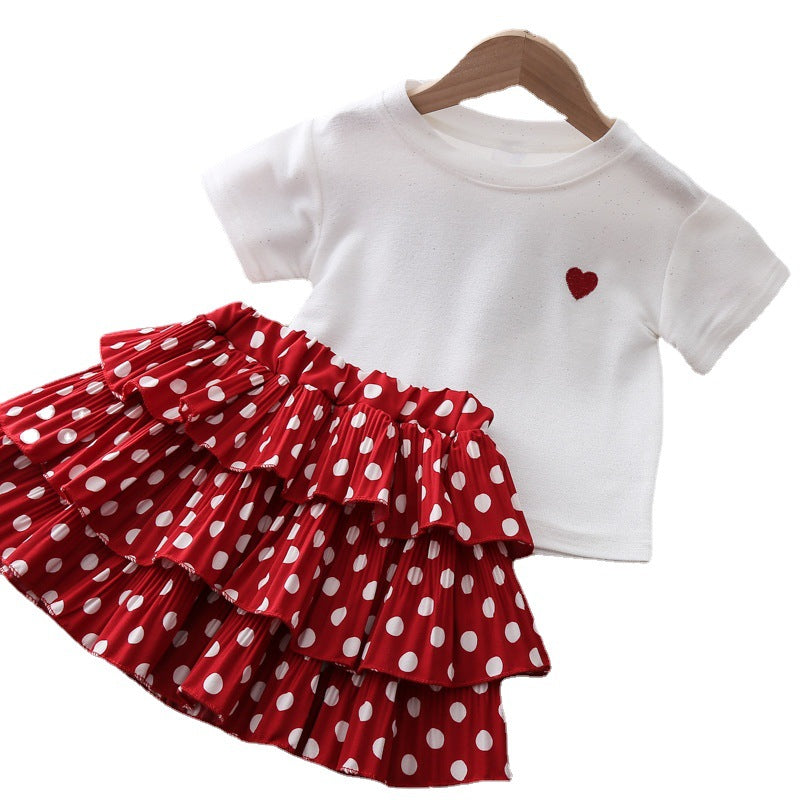 Summer Kid Baby Girls Love Short Sleeve Polka Dot 2 Pcs Sets
