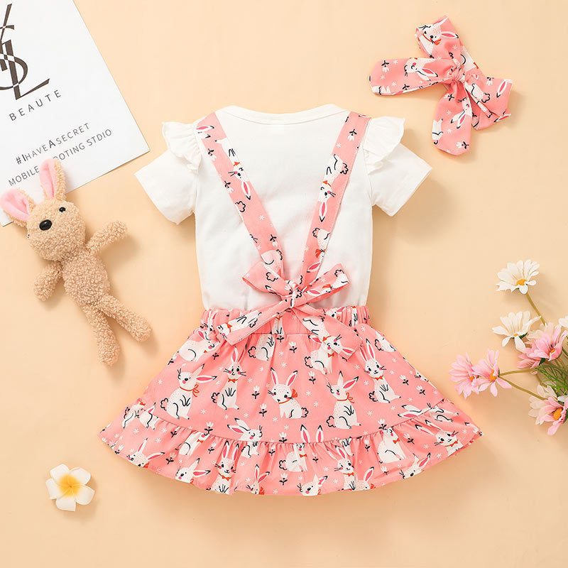 Baby Summer Easter Bunny Full Print Suspenders 3 Pcs Set