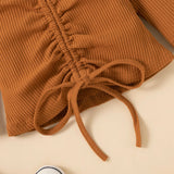 Kid Baby Girl Suit Long Sleeve Pit Stretch PU Leather 2 Pcs Sets