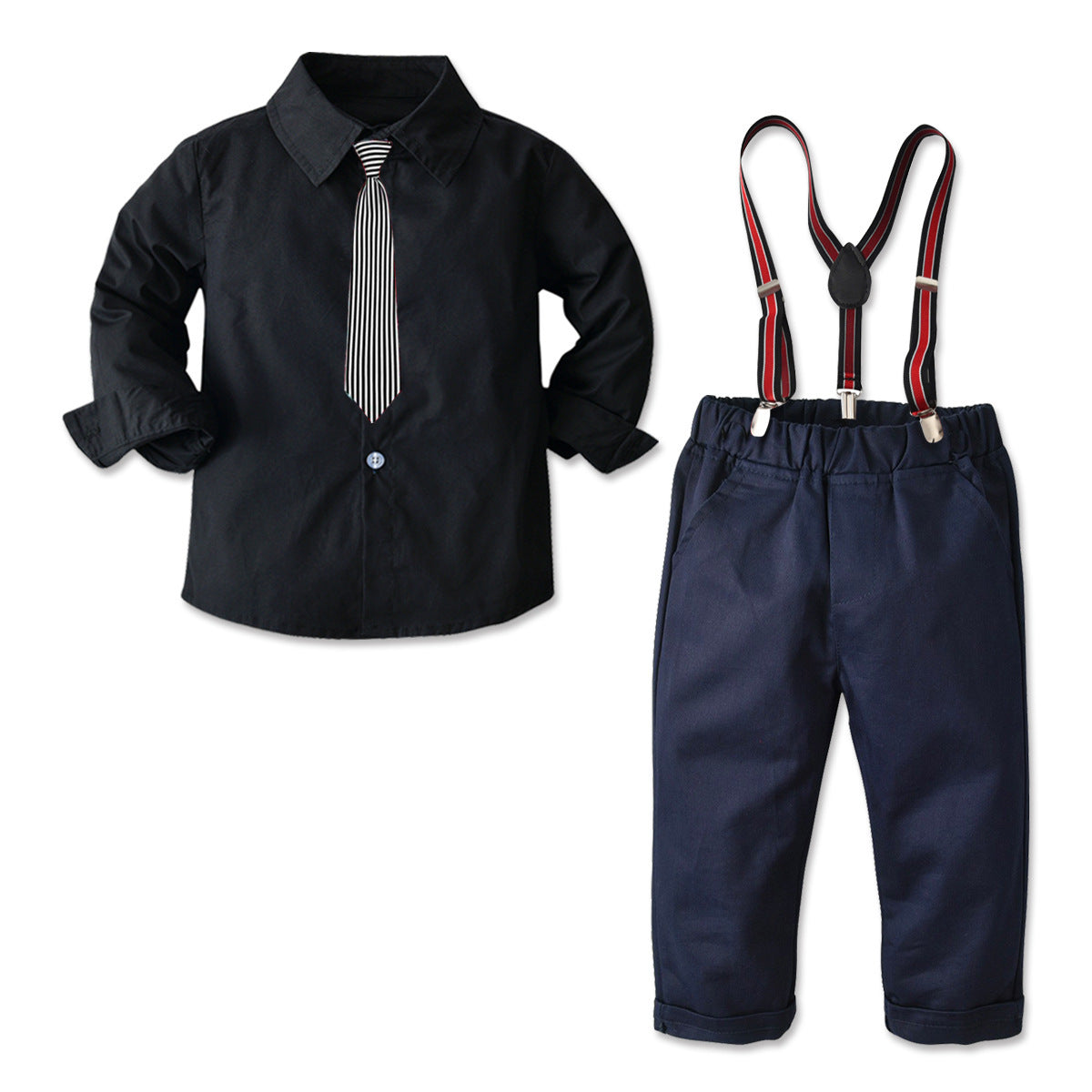 Kid Baby Boy Suit Black Casual Tie Formal Long Sleeve 3 Pcs Sets
