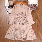 Kid Girls Princess Retro Long-sleved Autumn Winter Flower Dress