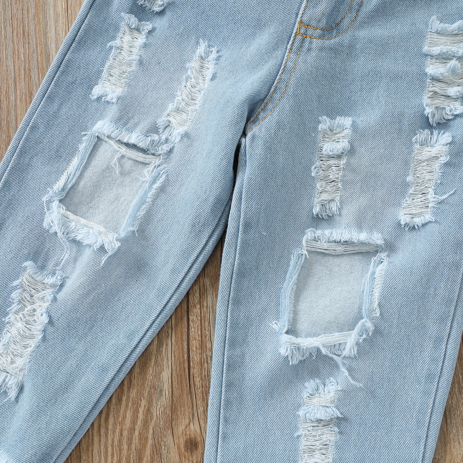 Kid Baby Girl Suit Single Breasted Solid Denim Blue 2 Pcs Sets