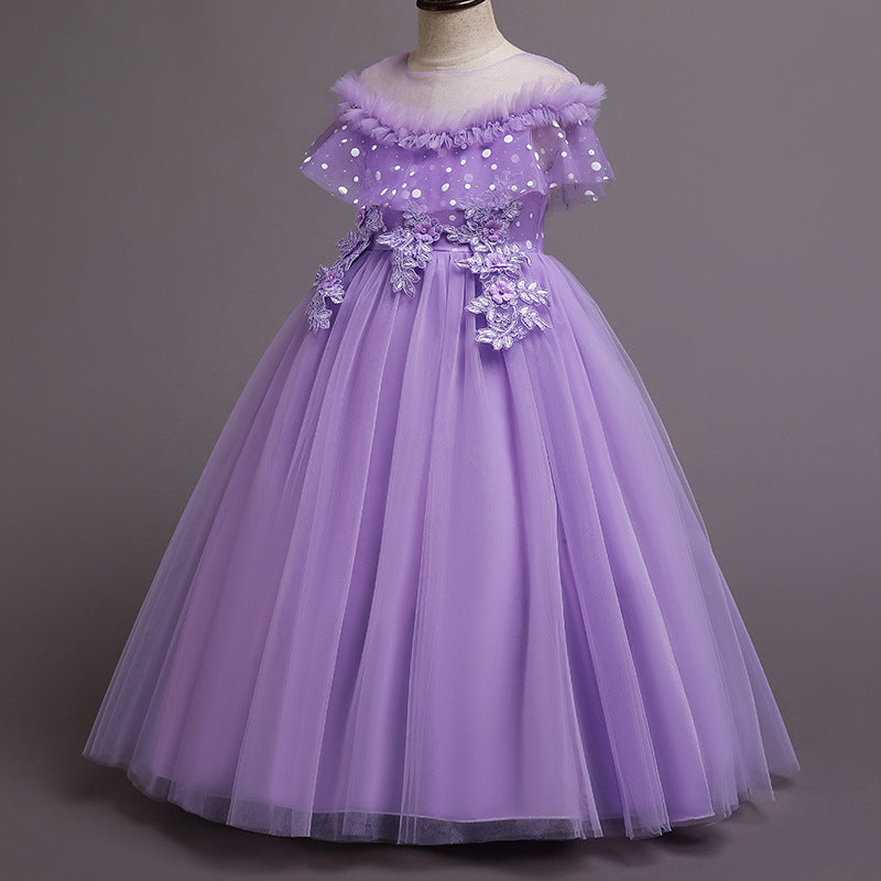 Kid Girl Princess Fashionable Pompous Gauze Flower Wedding Piano Dresses