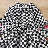 Toddler Kid Baby Girl Checkered Floral Print Princess Spring Autumn Dress