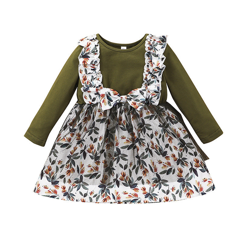Baby Girl Autumn Lovely Printing Gauze Flower Dresses