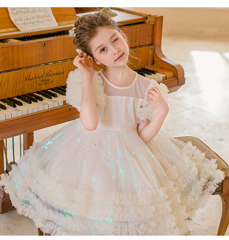 Kid Girls Summer Flower Elegant Wedding Tutu Gown Sequin Birthday Princess Dresses