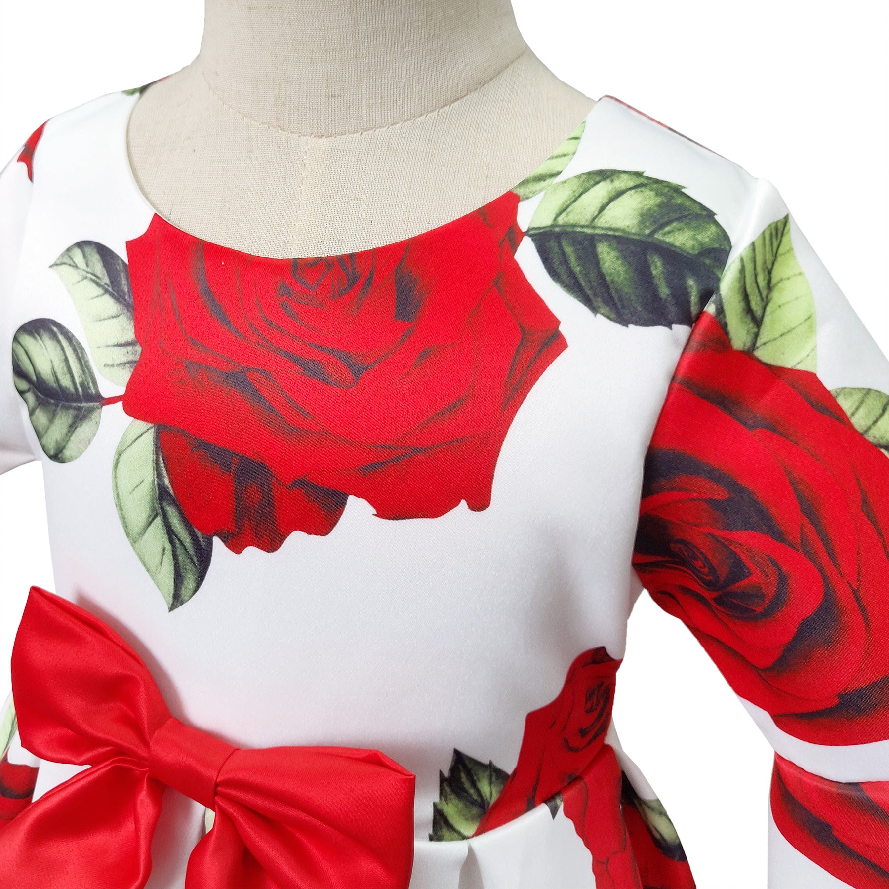 Kid Girl Foreign Trade Middle Sleeve Flower Christmas Dress