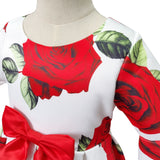 Kid Girl Foreign Trade Middle Sleeve Flower Christmas Dress
