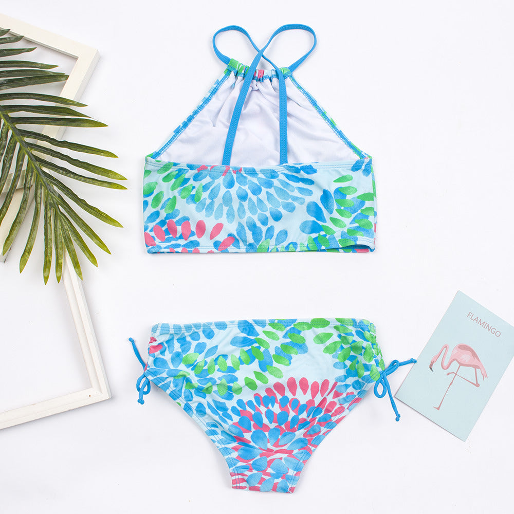 Kid Girls Swimsuit Split Water Drop Print Bikini