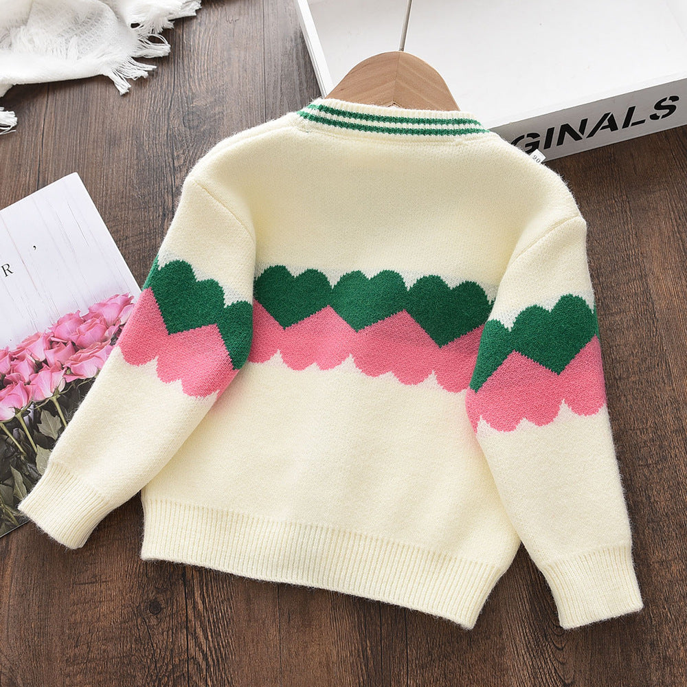 Kid Baby Autumn Knitted Cardigan Contrast Knitted Cute Sweater