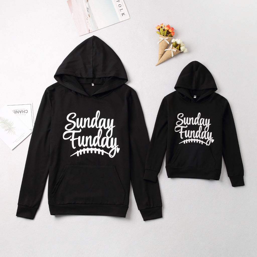 Family Matching Letter Print Hooded Parent-child Shirts