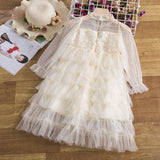 3-8T Kid Girl Floral Embriodery Flower Ruffle Layered Party Tulle Dresses