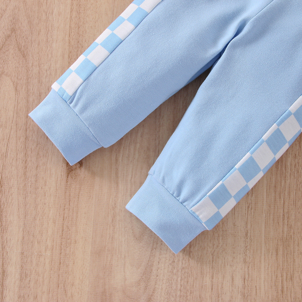 Baby Boy Girl Suit Plaid Hooded Solid Color 2 Pcs Sets