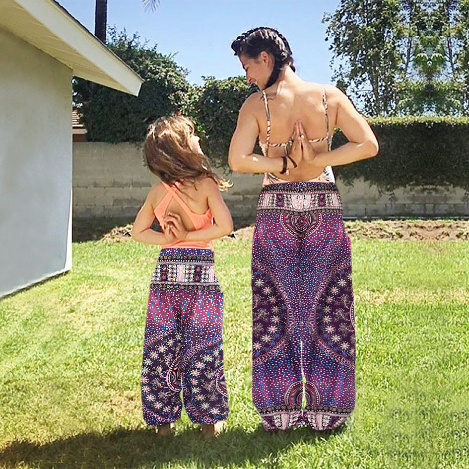 Kid Girl National Digital Printed Knickerbockers Leisure Loose Sports Pants