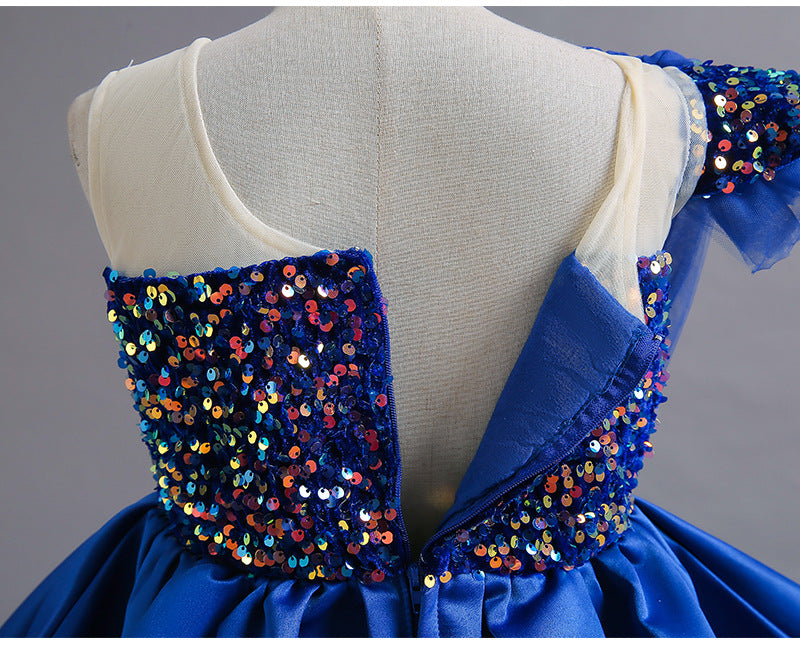 Kid Baby Girl Princess Sequin Mesh Royal Blue Catwalk Dresses