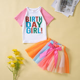 Kid Baby Girl Letter Printed Short Sleeve Crew Neck Colorful Set 2 Pcs