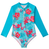 Kid Girls Middle Sunscreen Swimsuit Long-sleeved One-piece Swimwear