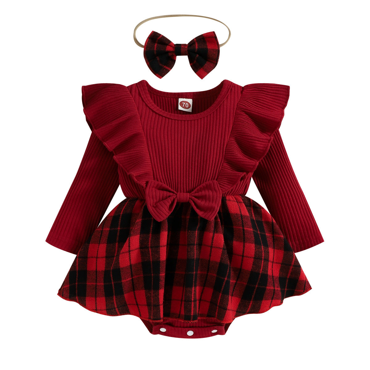 Baby Girls Red Pit Strip Plaid Christmas Climbing 3 Pcs Sets
