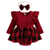 Baby Girls Red Pit Strip Plaid Christmas Climbing 3 Pcs Sets