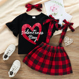Kid Baby Girl Valentine's Day Love Short Sleeve 3 Pcs Sets