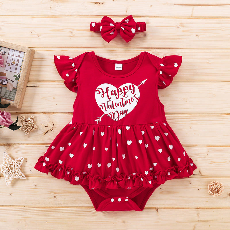 Baby Girl Valentine's Day Love Red Gauze Climbing Rompers