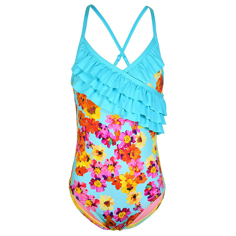 Kid Girls Swimsuit Ruffled One-piece Soaking Spring Beachwear