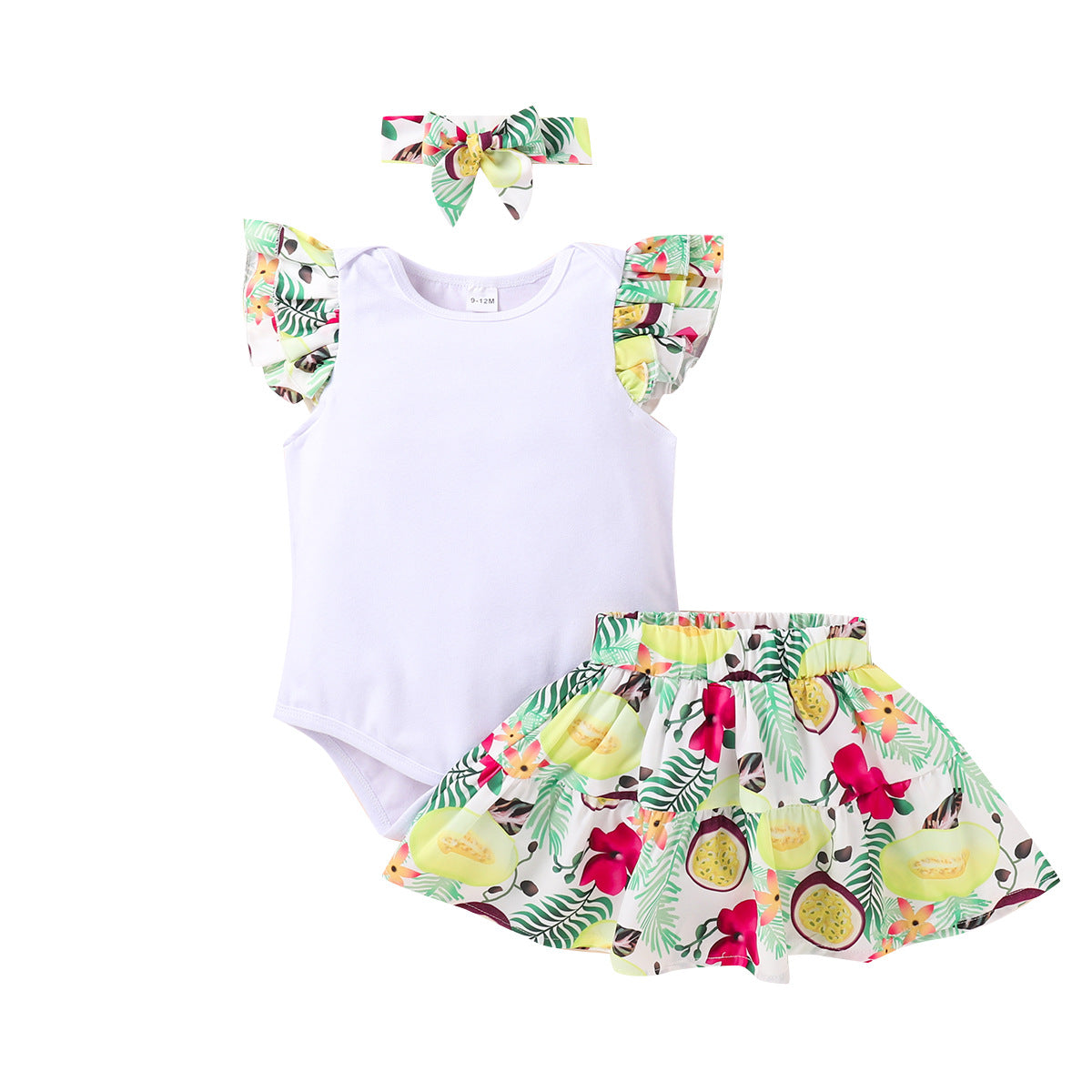 Baby Girls Flying Sleeves Round Collar Ins Fashion 3 Pcs Set