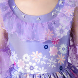 2-10T Kid Girls Long Fluffy Purple Flower Dresses