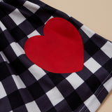 Infants Baby Girls Set Valentine's Day Long Sleeve Plaid Love Strap 2 Pcs Sets