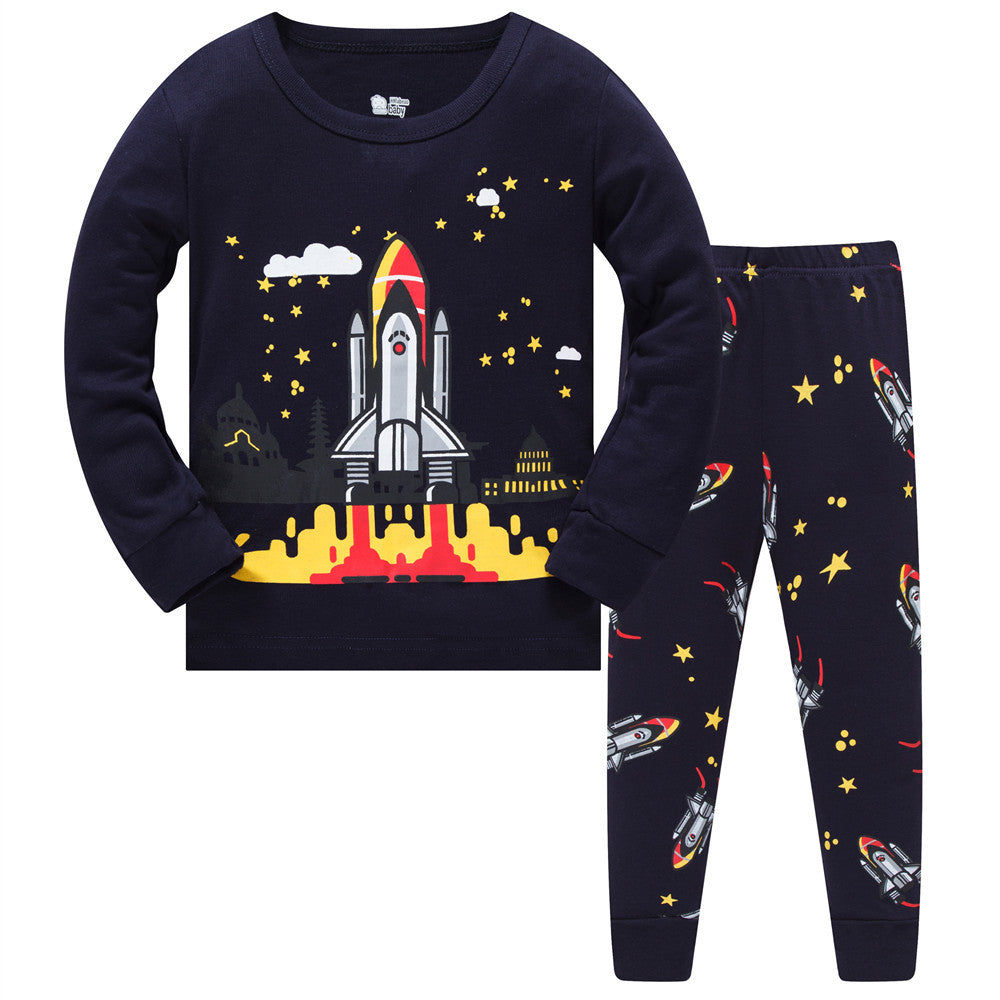 Kid Baby Boy Air-conditioned Long Sleeve Thread Cotton Pajamas 2 Pcs