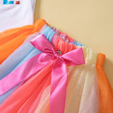 Kid Baby Girl Letter Printed Short Sleeve Crew Neck Colorful Set 2 Pcs