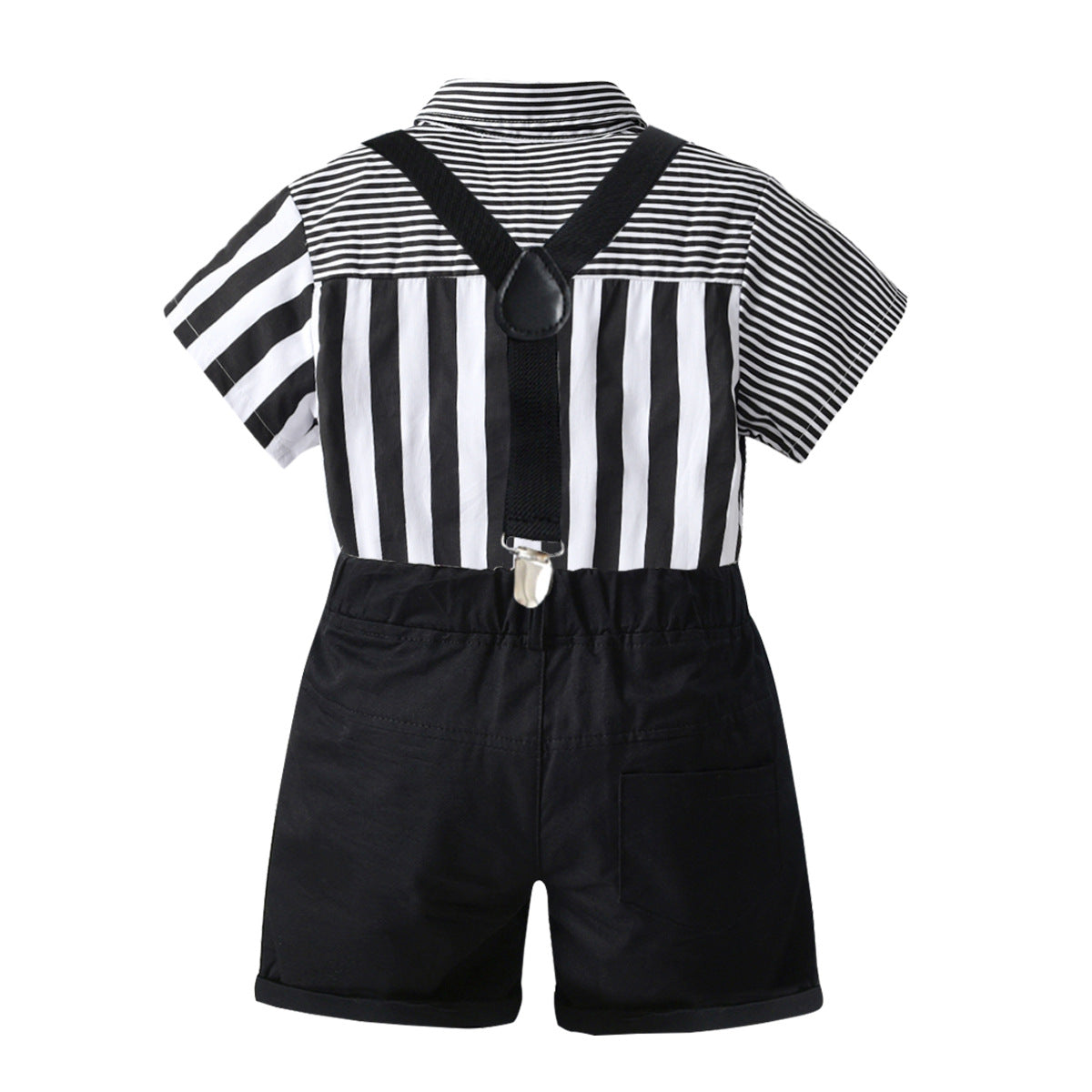 Kid Baby Boy Suit Summer Short Sleeve Striped Suspenders 2 Pcs Set