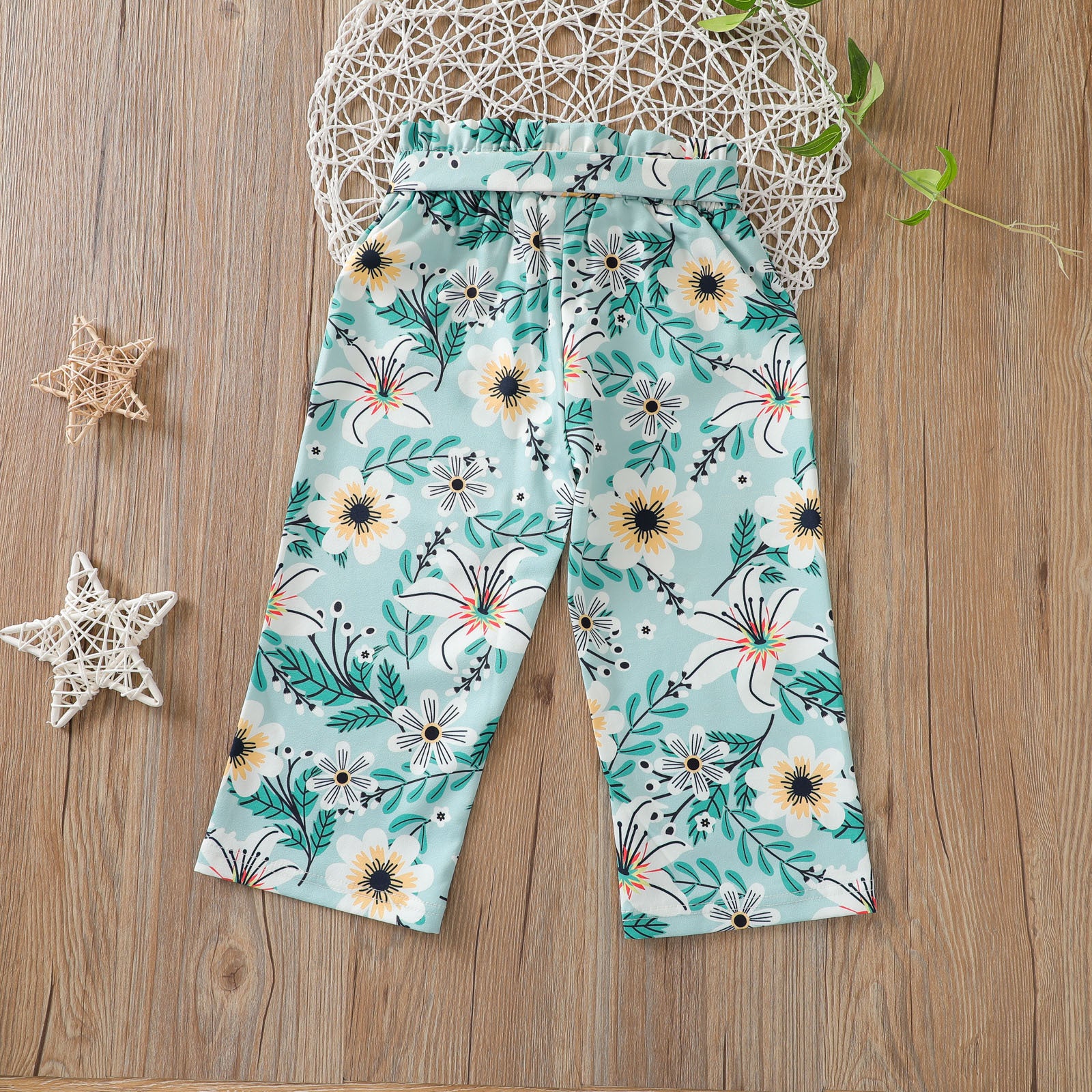 Kid Baby Girls Versatile Fashion Sunflower Lace-up Wide Leg Pants