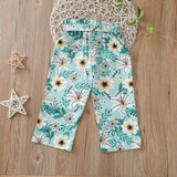 Kid Baby Girls Versatile Fashion Sunflower Lace-up Wide Leg Pants