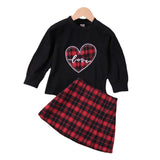 Spring Autumn Kid Baby Girl Suit Love Round Plaid 2 Pcs Sets