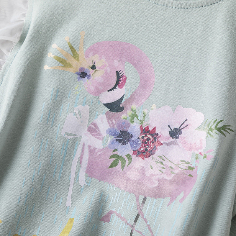 Kid Baby Girls Cotton Casual Summer Flamingo Print T-Shirt