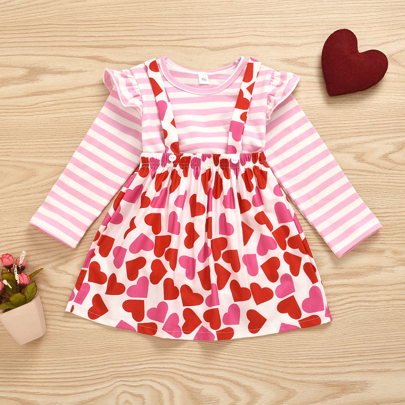 Kid Baby Girls Valentine's Day Stripe 2 Pcs Sets
