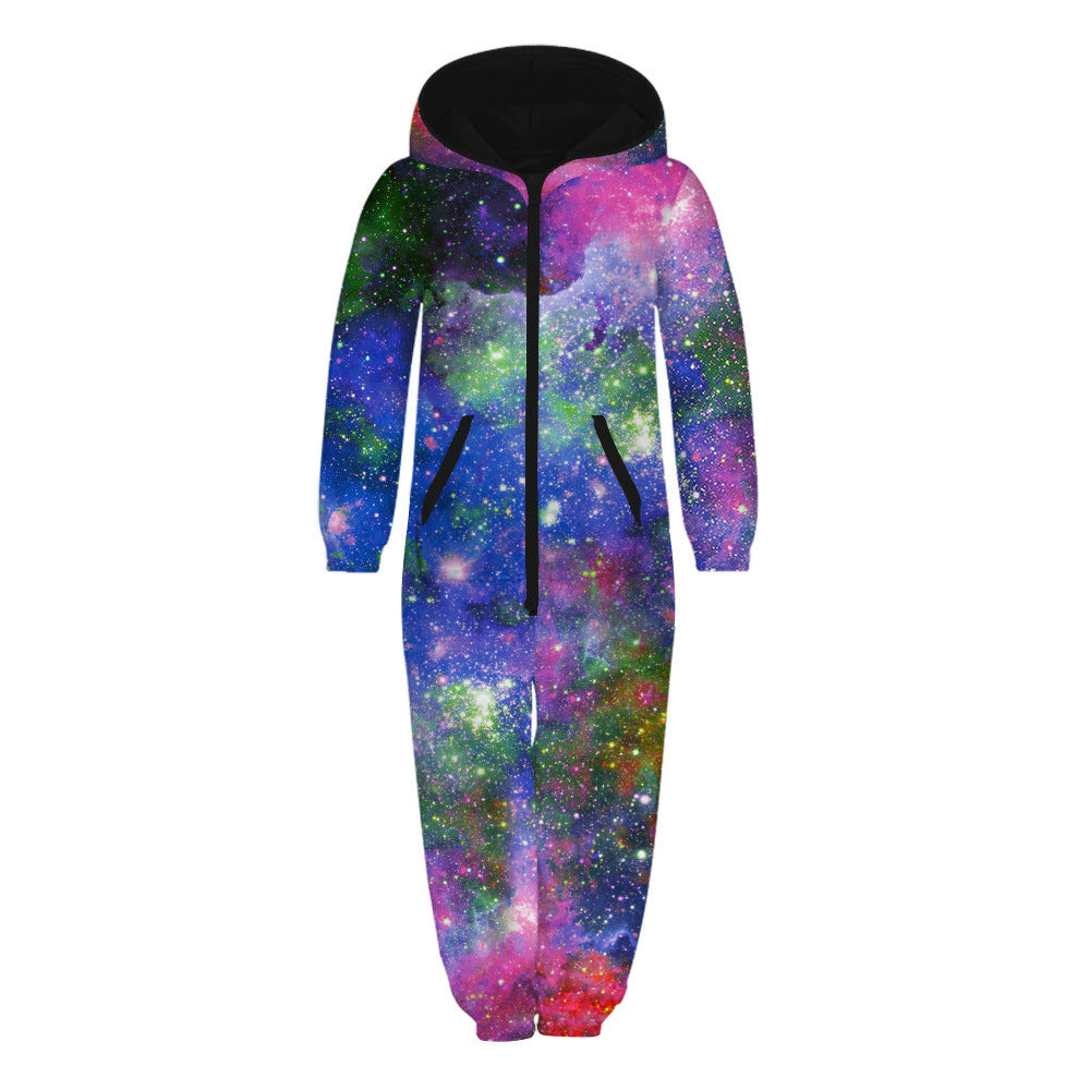 Kid Boy Girl Jumpsuit Loose Sky Digital Printed Zipper Rompers