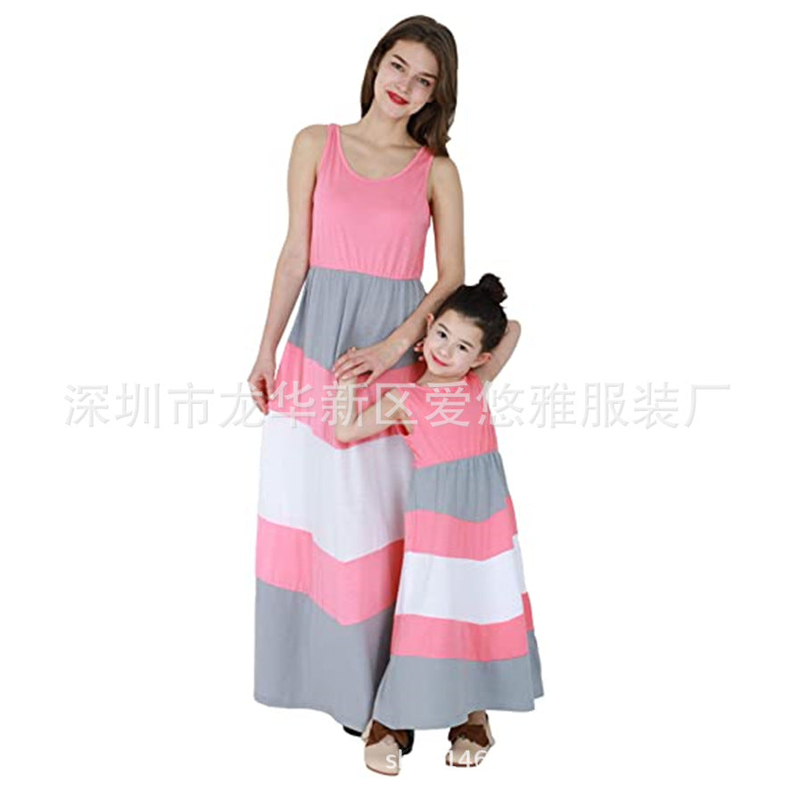 Family Matching Parent-child Stitching Stripe Sleeveless Dress