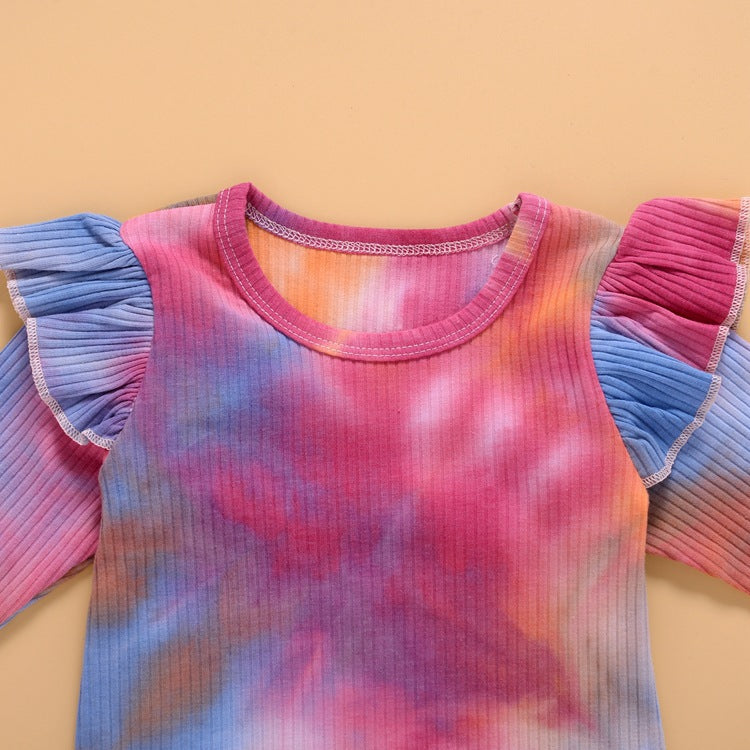 Baby Girl Briefs Suit Summer Long Sleeve Tie-dye Climbing Suit 2 Pcs Sets