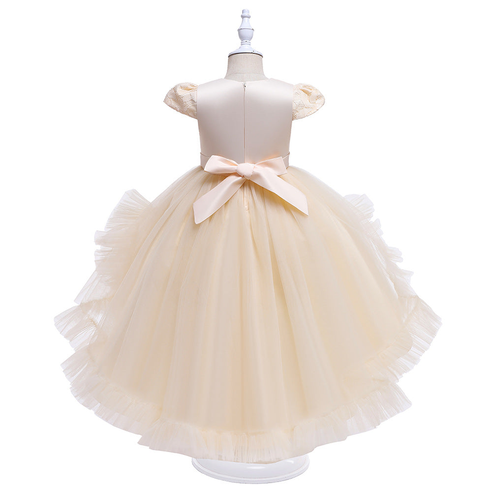 Kid Baby Girl Princess Trailing Wedding Shampong Gauze Host Dresses