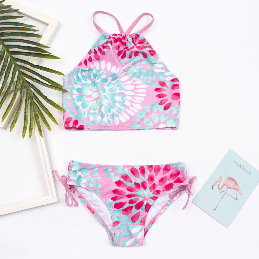 Kid Girls Swimsuit Split Water Drop Print Bikini