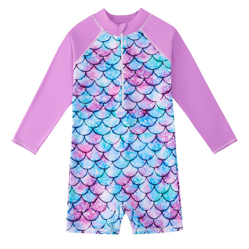 Kid Girls Swimsuit Long-sleeved One-piece Mermaid Swimwear