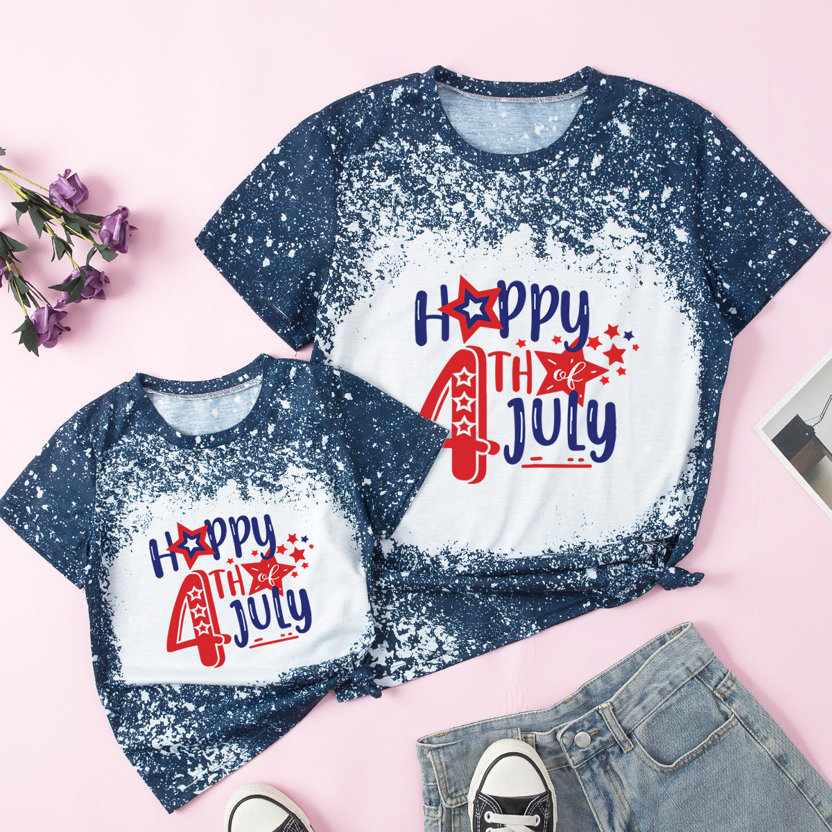 Family Matching Mother Daughter Short Sleeves Independence Day Cotton T-shirt