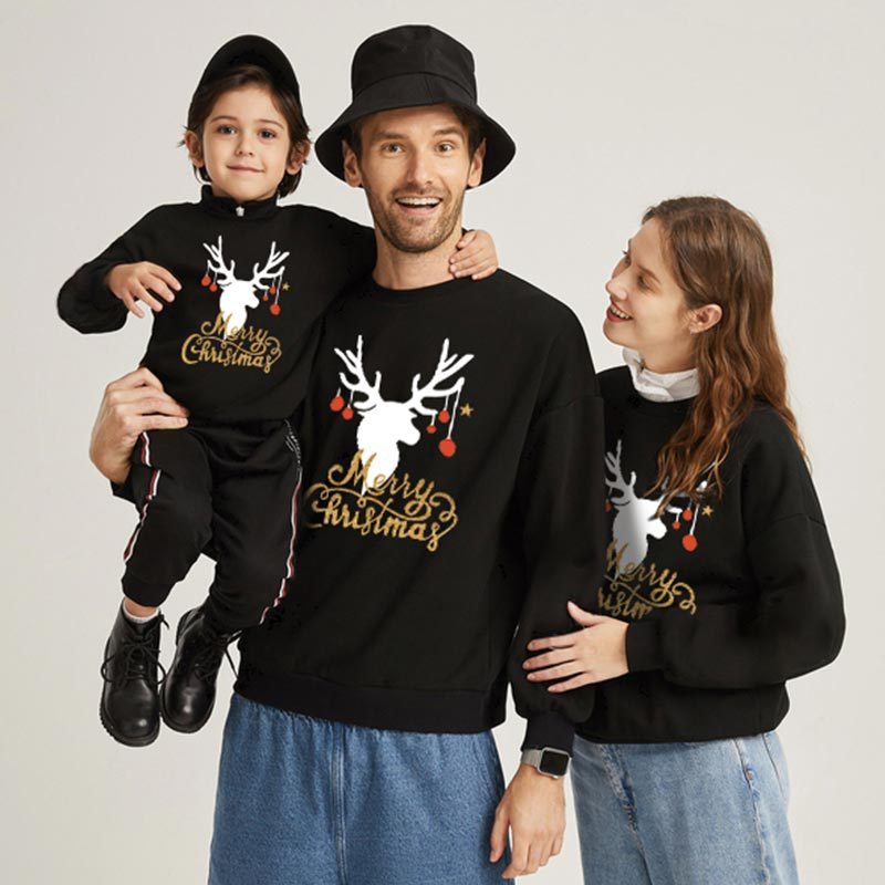 Family Matching Fashion Casual Christmas Elk Letter Printing Shirts