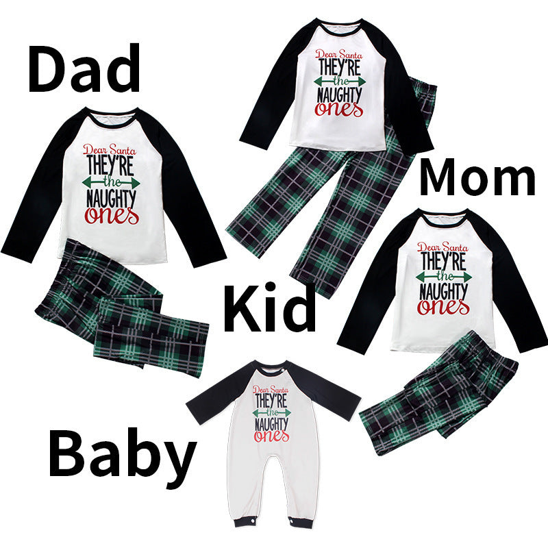 Family Parent-child Christmas Green Letter Digital Printing Pajamas