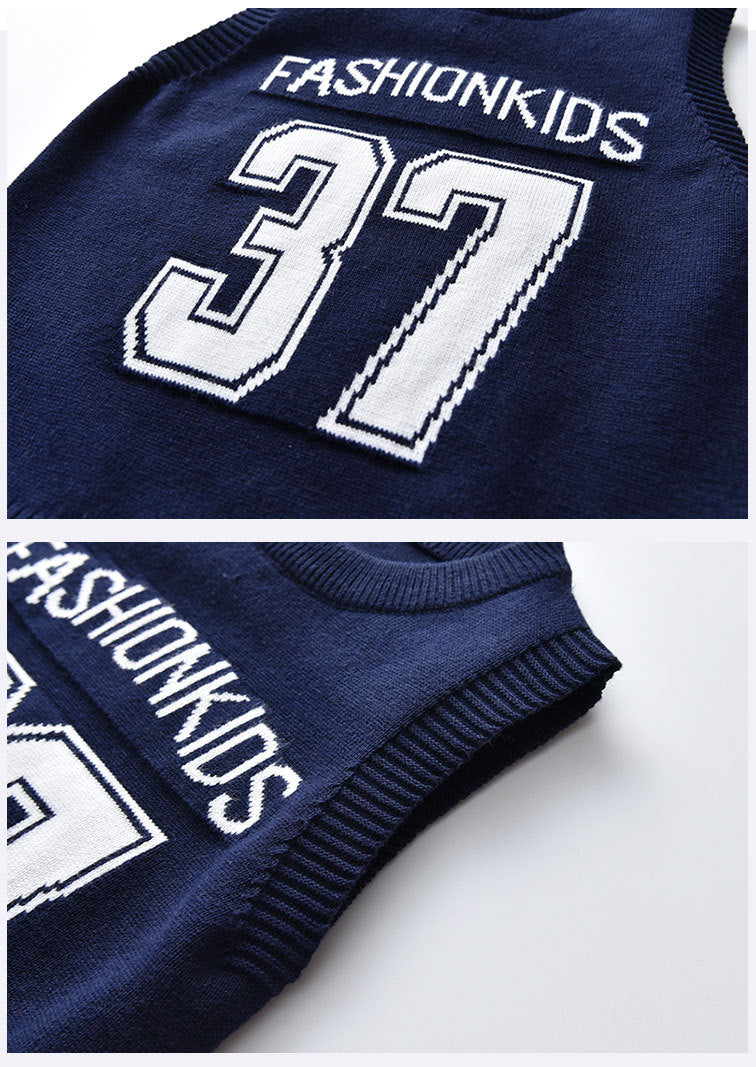 Kid Baby Boy Round Neck Jacquard Knit Waistcoat Pure Cotton Sweater Vest