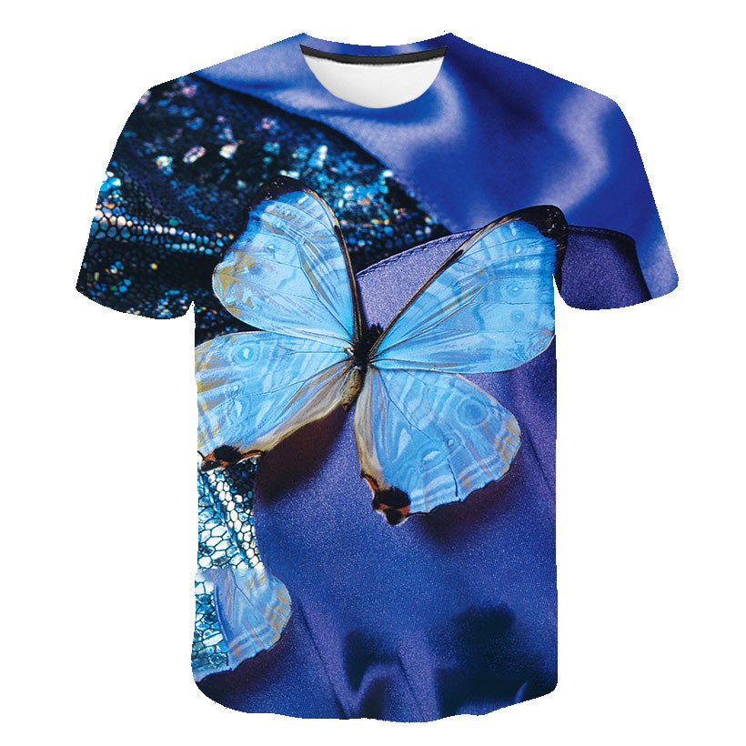 Kid Boy Girl Short Sleeve Beautiful Butterfly 3D Printing Cool Loose T-shirt